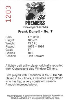 2002 Weg Art '84 Premiers #5 Frank Dunell Back